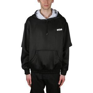 GCDS Men's Layered Hoodie with Logo Detail Men BLACK Sweaters & Cardigans